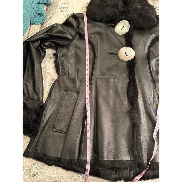SPECTACULAR 1-OF-A-KIND VINTAGE  BLACK TOSCANA SHEARLING SMOOTH LEATHER JACKET - Picture 8 of 10